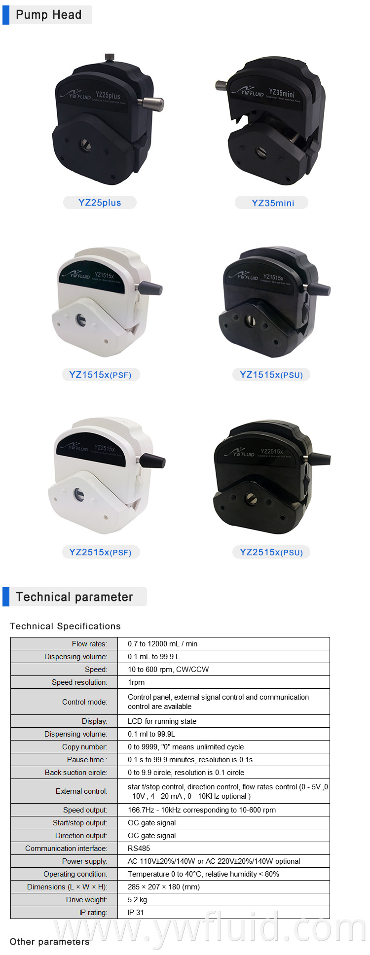 YWfluid High volume Automatic Intelligent Industry peristaltic pump with Digital display for Laboratory analytical equipment